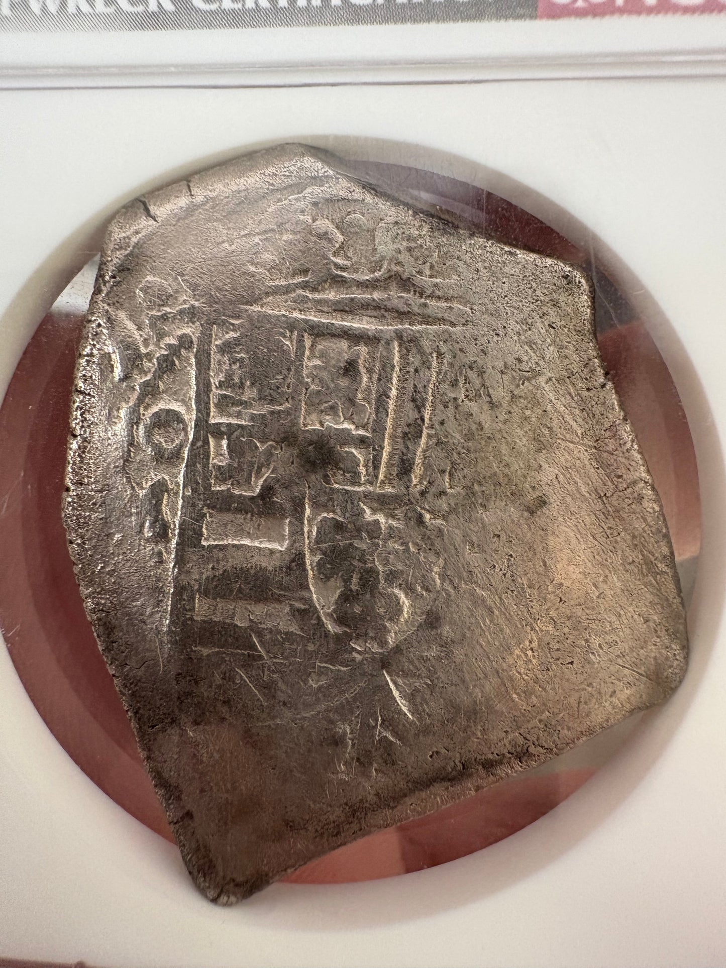 NGC Slabbed, 1715 Fleet 8 Reale, Rare 1709 dated (XXX9), Philip V Reign, Mexico City Mint, J Assayer, 25.8 Grams.
