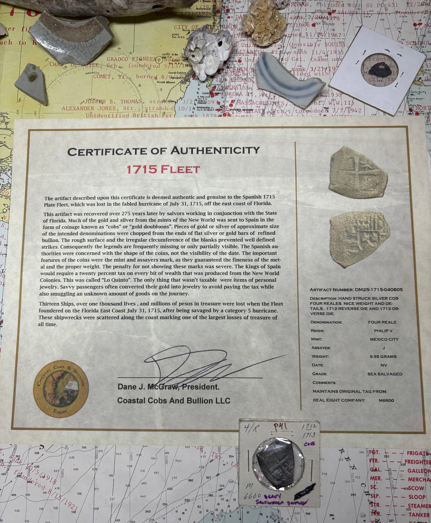 1715 Fleet 4 Reale, Original Real Eight Co. Salvor Flip. M6600, Philip V Reign, Mexico City Mint, J Assayer, 9.55 Grams