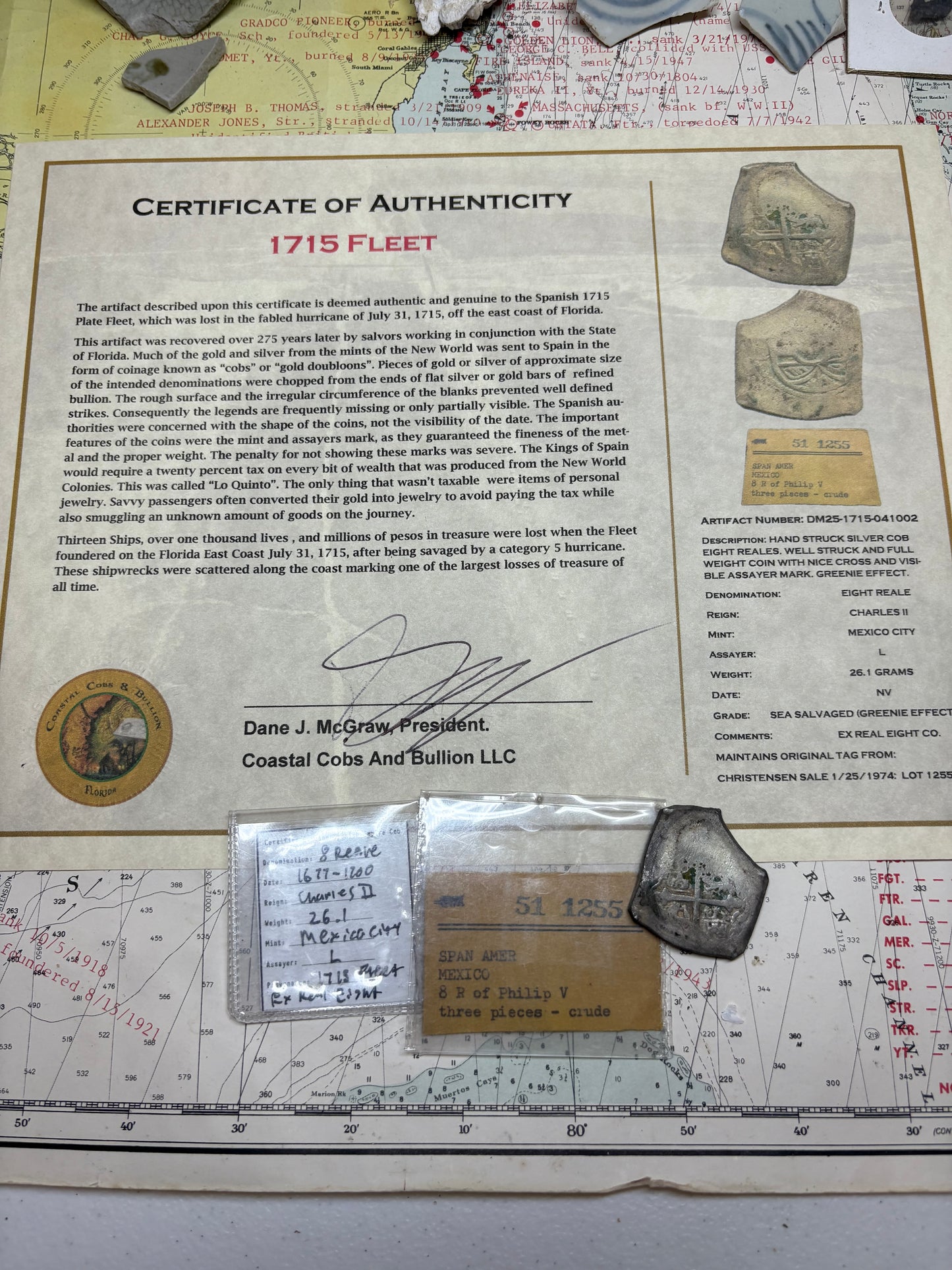 1715 Fleet 8 Reale, Ex Christensen Auctions, Ex Real Eight Co. Charles II Reign, Mexico City Mint, L Assayer, 26.1 Grams.