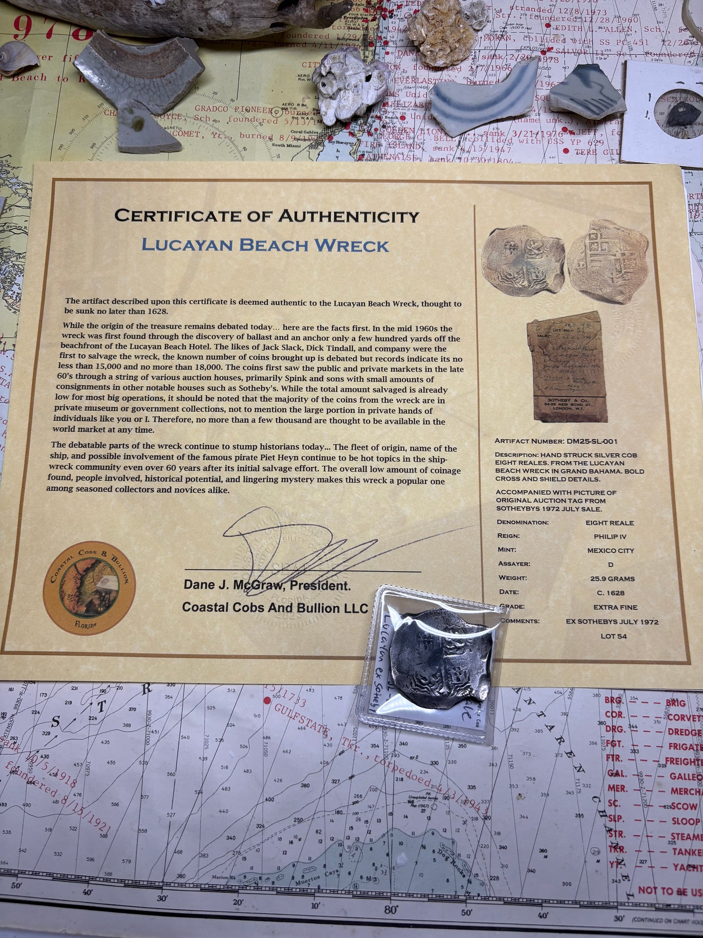 Lucayan Beach Wreck 8 Reale, Philip IV Reign, Mexico City Mint, D Assayer, 25.9 Grams, Rare Sothebys Provenance