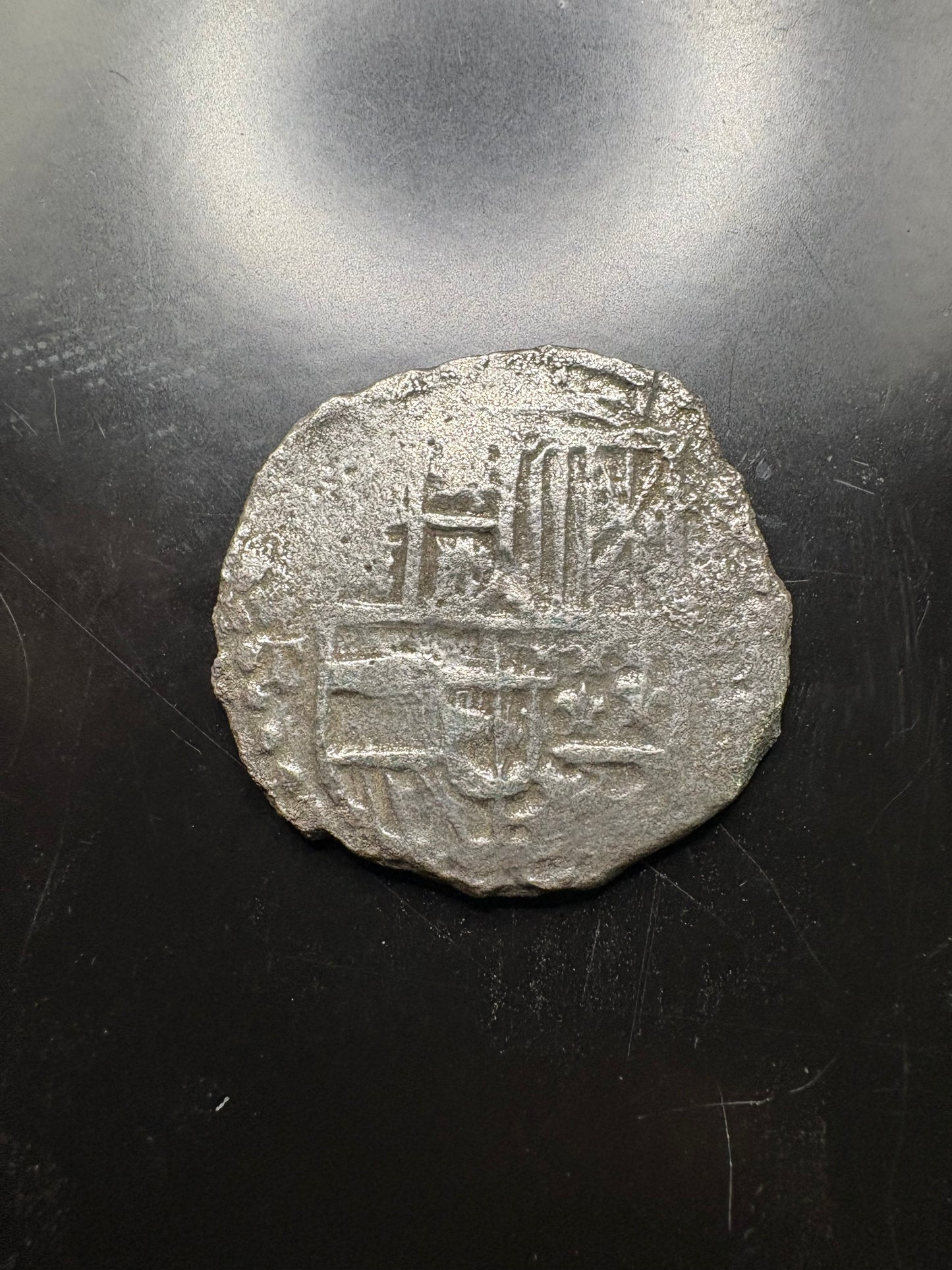 Atocha Shipwreck 8 Reale, Grade 2, Partial 1619 Date (XX19), Philip III Reign, Potosi Mint, T Assayer, 22.5 Grams.