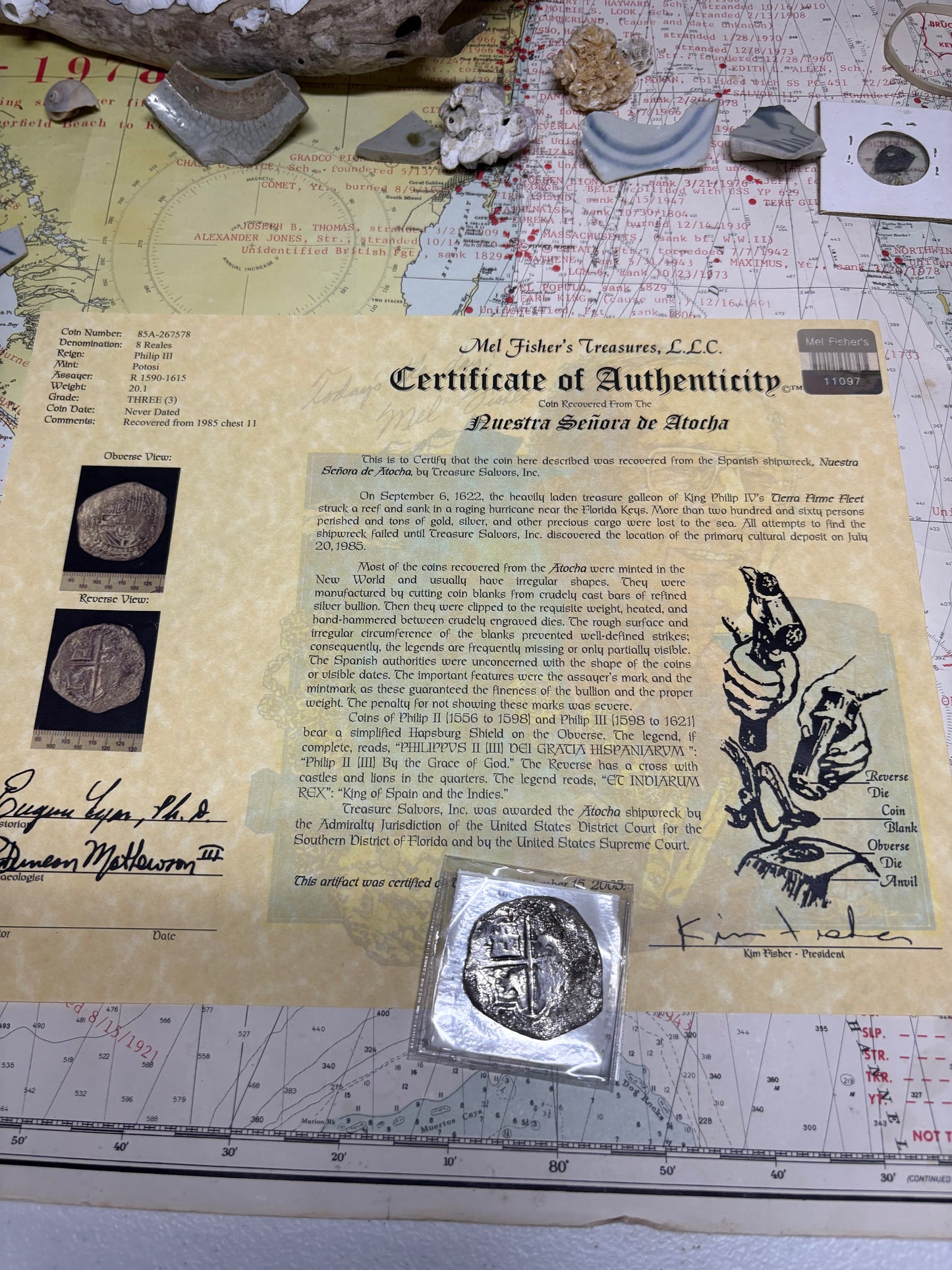 Atocha Shipwreck 8 Reale, Grade 3, Philip III Reign, Potosi Mint, R Assayer, 20.1 Grams.