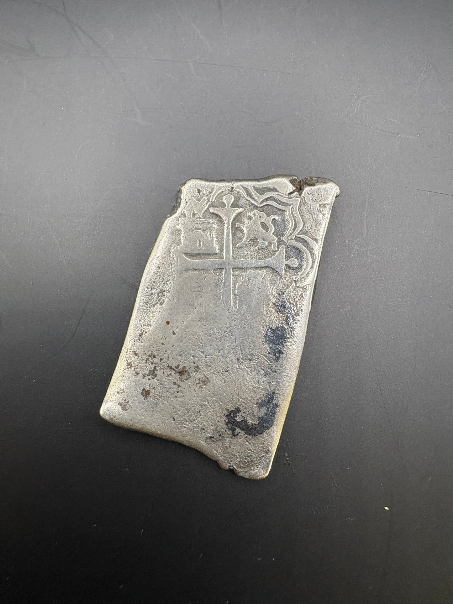 Scarce 1715 Fleet 8 Reale, Full Laminated Paperwork and Literature, End of bar Planchet, Charles II Reign, 25.8 Grams, Mexico City Mint,