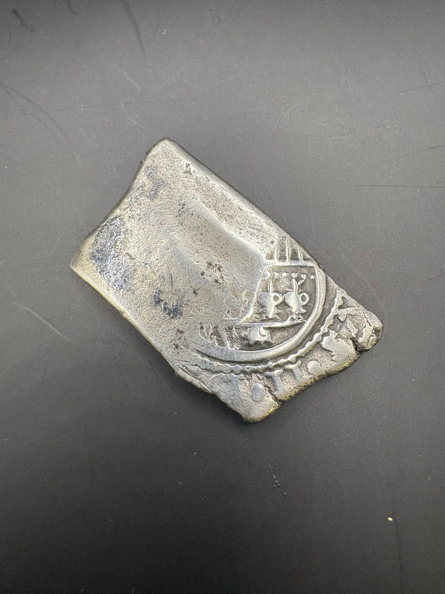Scarce 1715 Fleet 8 Reale, Full Laminated Paperwork and Literature, End of bar Planchet, Charles II Reign, 25.8 Grams, Mexico City Mint,