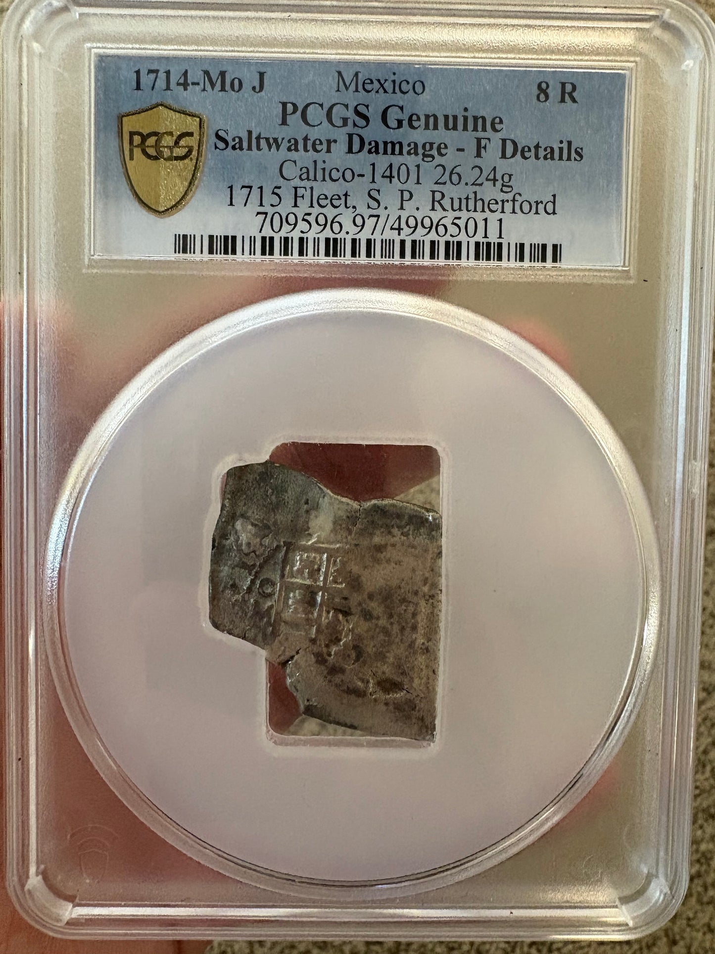 PCGS Slabbed 1715 Fleet 8 Reale, Dated 1714 (X714), Philip V Reign, Mexico City, J Assayer, 26.2 Grams,