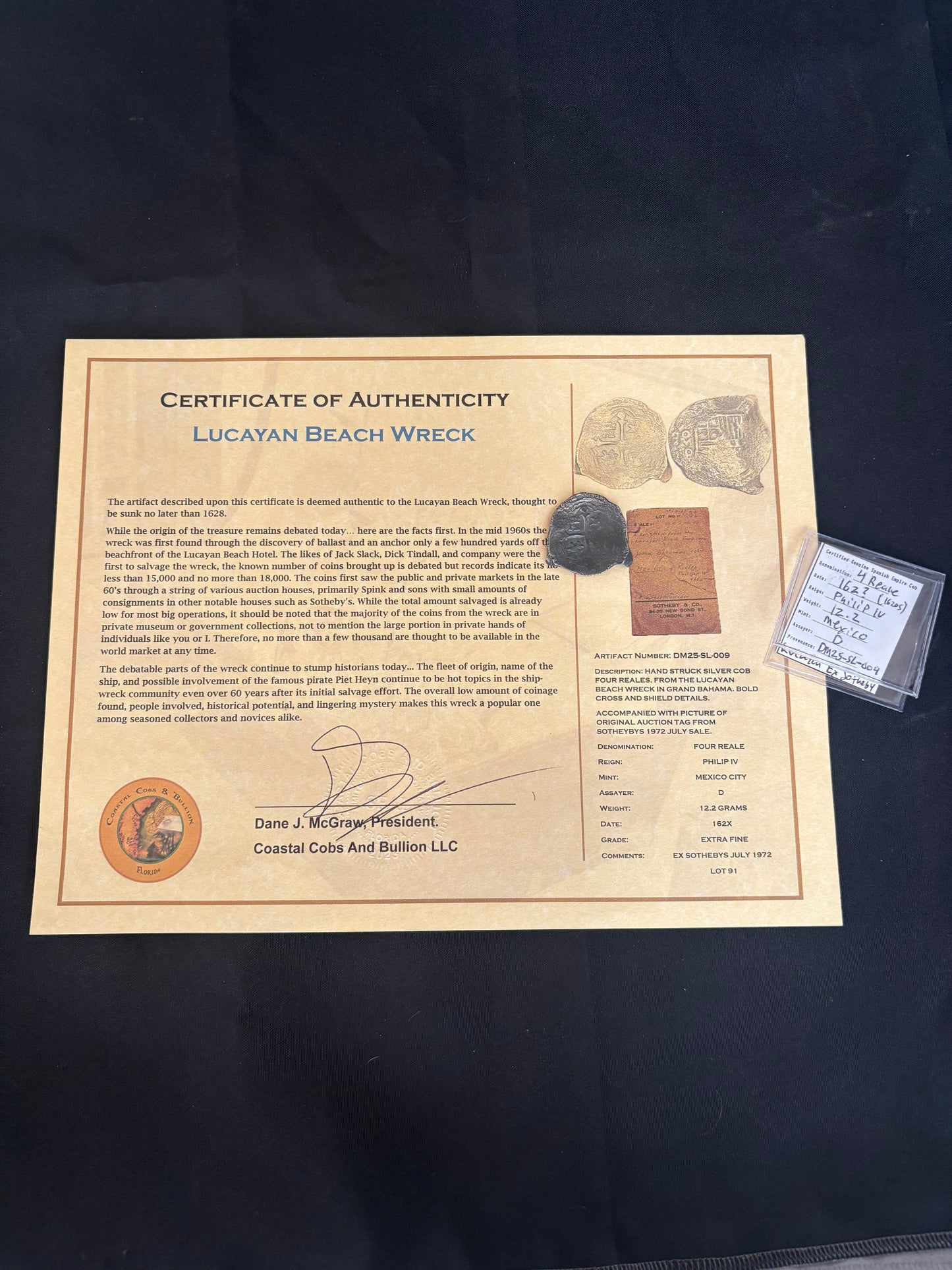Lucayan Shipwreck 4 Reales, Mexico City Mint, D Assayer, 12.2 grams, 162X date. Ex Sothebys July 1972 sale