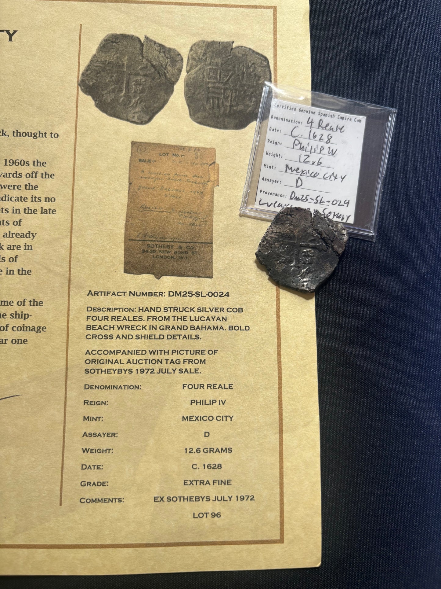 Lucayan Beach Wreck 4 Reale, Mexico City Mint, D Assayer, 12.6 Grams, Ex Sothebys 1972 Sale.