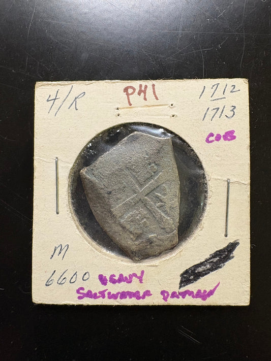 1715 Fleet 4 Reale, Original Real Eight Co. Salvor Flip. M6600, Philip V Reign, Mexico City Mint, J Assayer, 9.55 Grams