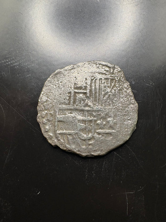 Atocha Shipwreck 8 Reale, Grade 2, Partial 1619 Date (XX19), Philip III Reign, Potosi Mint, T Assayer, 22.5 Grams.