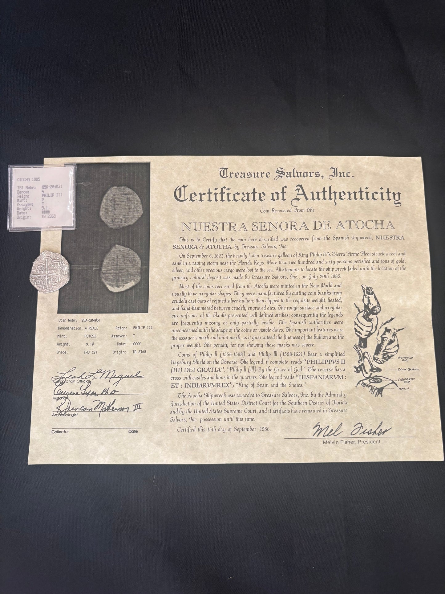 Motherlode Find Atocha Shipwreck 4 Reales, Grade 2, Potosi Mint, T Assayer, 9.10 Grams, Philip III Reign, 85A-204031