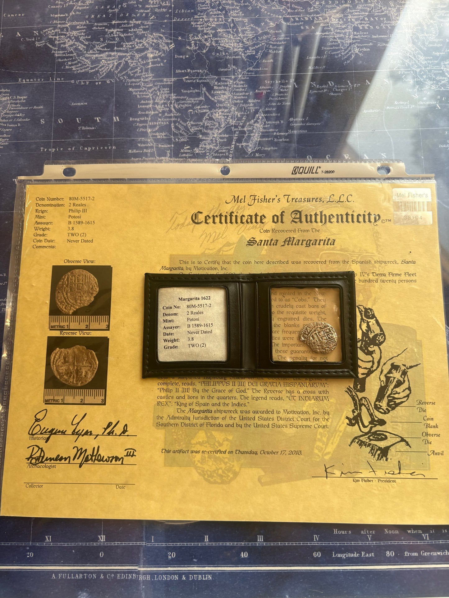 Rare Santa Margarita Shipwreck 2 Reales, Potosi Mint, B Assayer, Philip II Reign, Grade 2, 3.8 Grams, COA and Flip.