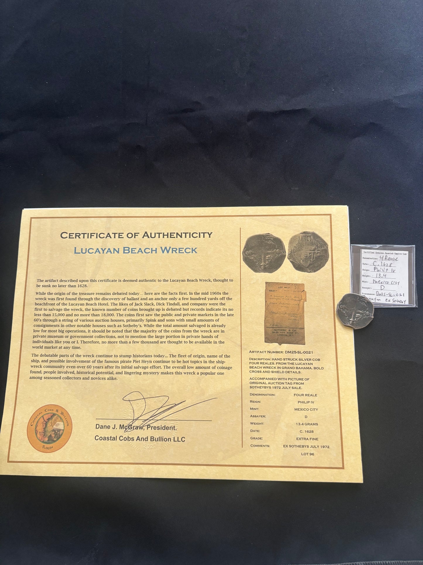 Lucayan Beach Wreck 4 Reales, Mexico City Mint, D Assayer, 13.4 grams, Ex Sothebys 1972 Sale