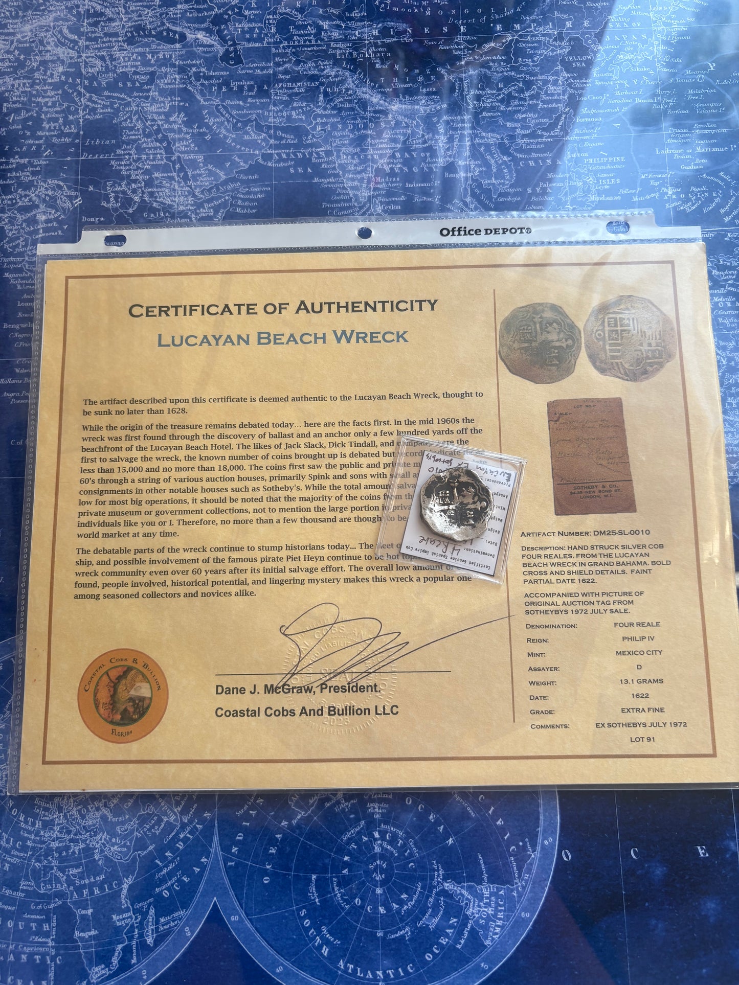 Lucayan Beach Wreck 4 Reale, Mexico City Mint, 13.1 Grams, Philip IV Reign, Partial date 1622, Sotheby Sale 1972 Lot 91