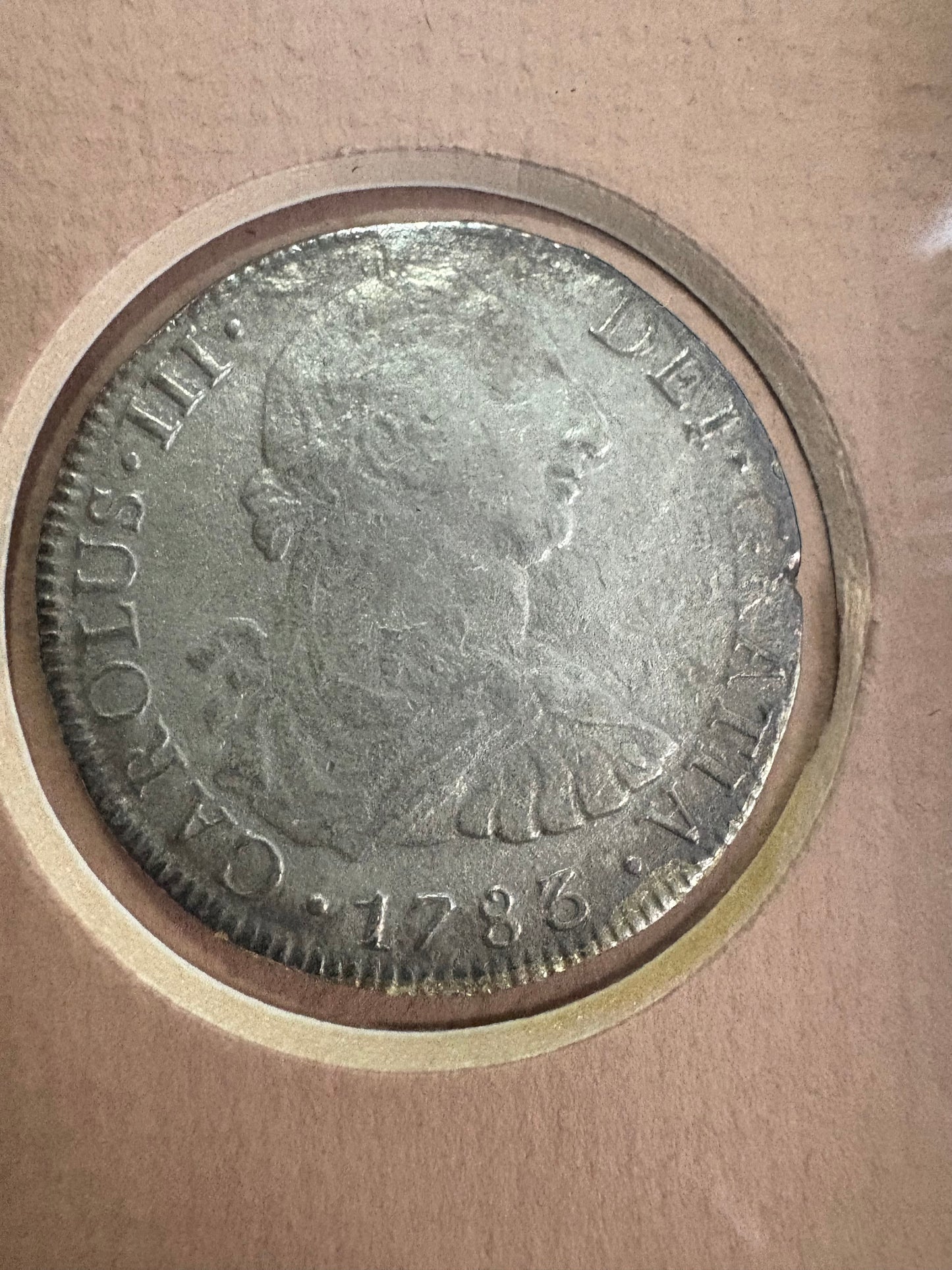 Presentation Style El Cazador Shipwreck 8 Reales in Frame. Grade 1, 1783 Dated, Grumpy Partnership COA Hand Signed by Jim Richards.