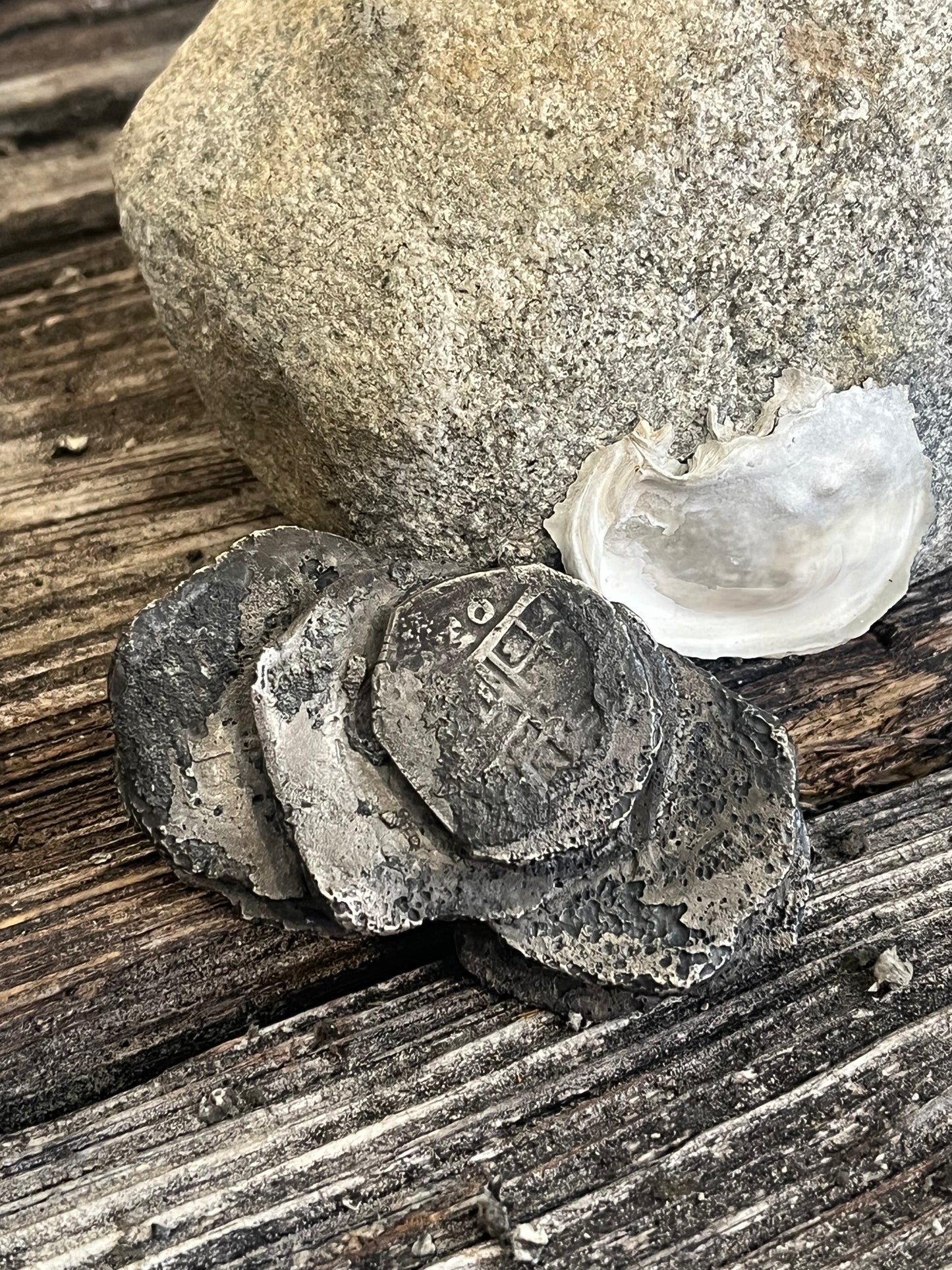 RARE Lucayan Beach Wreck 6 Coin Encrusted Clump. 5 Eight Reales and 1 Four Reale, 143.5 Grams, Ex Hiron