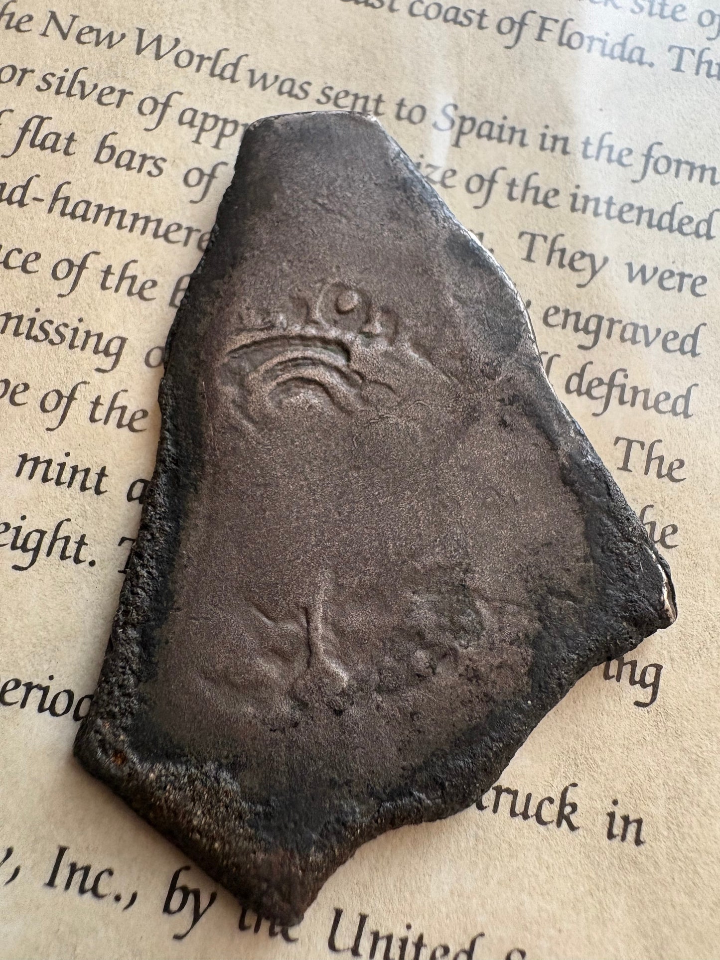 1715 Fleet Shipwreck 8 Reale, Mexico City Mint, L Assayer, 27.2 Grams, Charles II Reign, CCC COA, End of Bar Planchet.