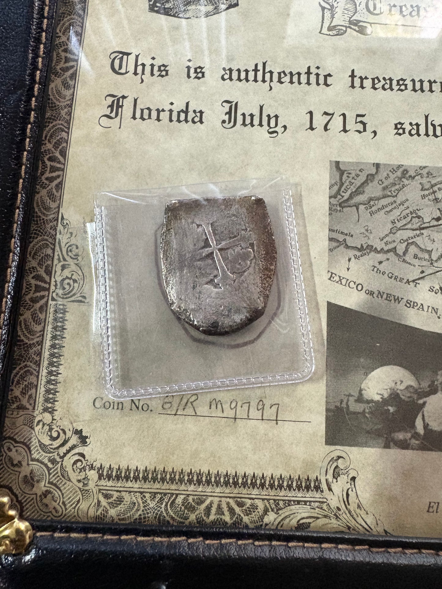 1715 Fleet 8 Reales in Standup Frame, Mexico City Mint, J Assayer, 23.2 Grams, Philip V Reign,Real Eight Co COA Signed by Ella M.