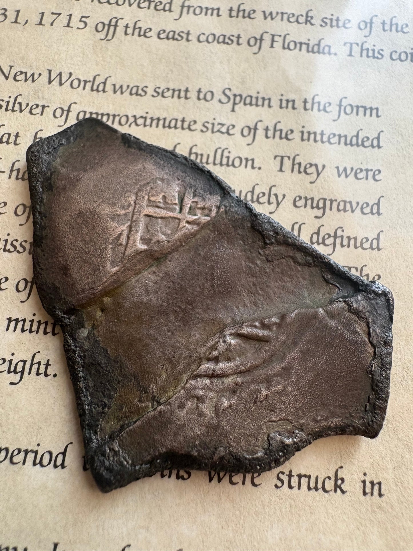 1715 Fleet Shipwreck 8 Reale, Mexico City Mint, L Assayer, 27.2 Grams, Charles II Reign, CCC COA, End of Bar Planchet.