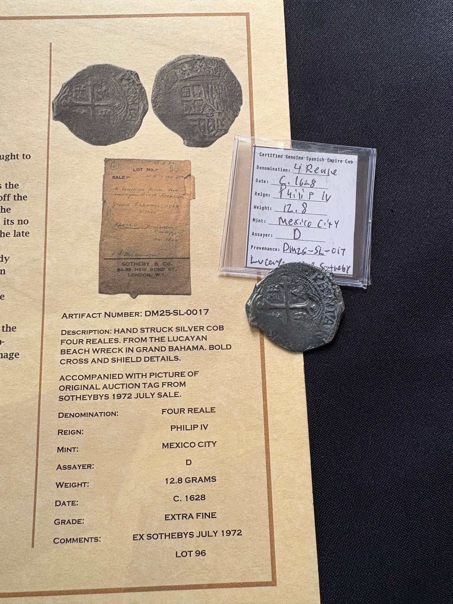 Lucayan Beach Shipwreck 4 Reales, Mexico City Mint, D Assayer, 12.8 Grams, Ex Sothebys 1972 Sale.