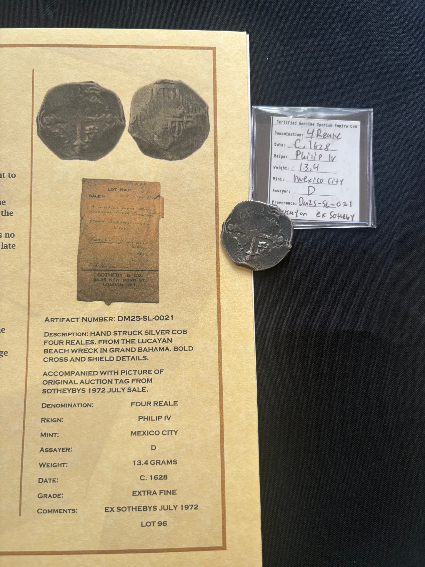 Lucayan Beach Wreck 4 Reales, Mexico City Mint, D Assayer, 13.4 grams, Ex Sothebys 1972 Sale