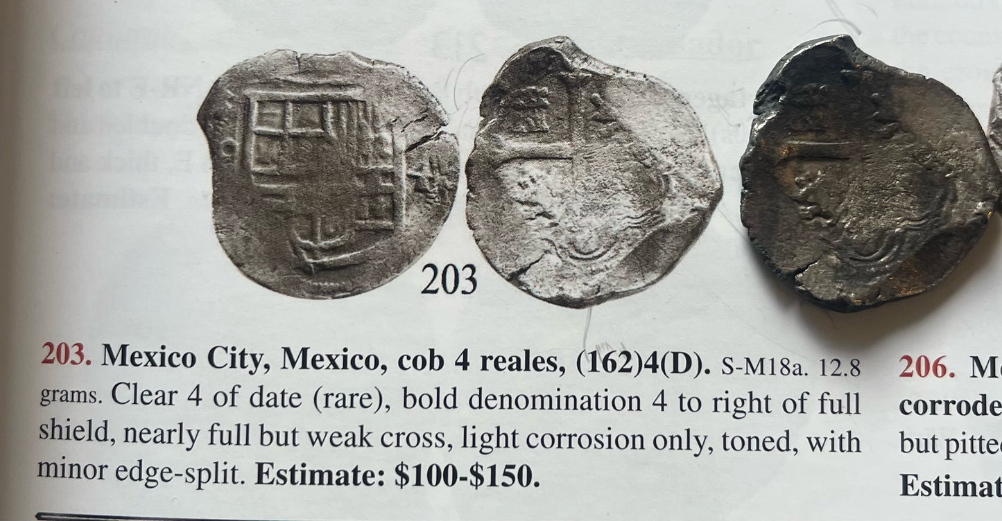 RARE Lucayan Beach Wreck COMPLETE Denomination Set. 8, 4, and 2 Reales. Partial Dates, Grade Ones, Ex Spink, Ex Hiron, Ex Sedwick.